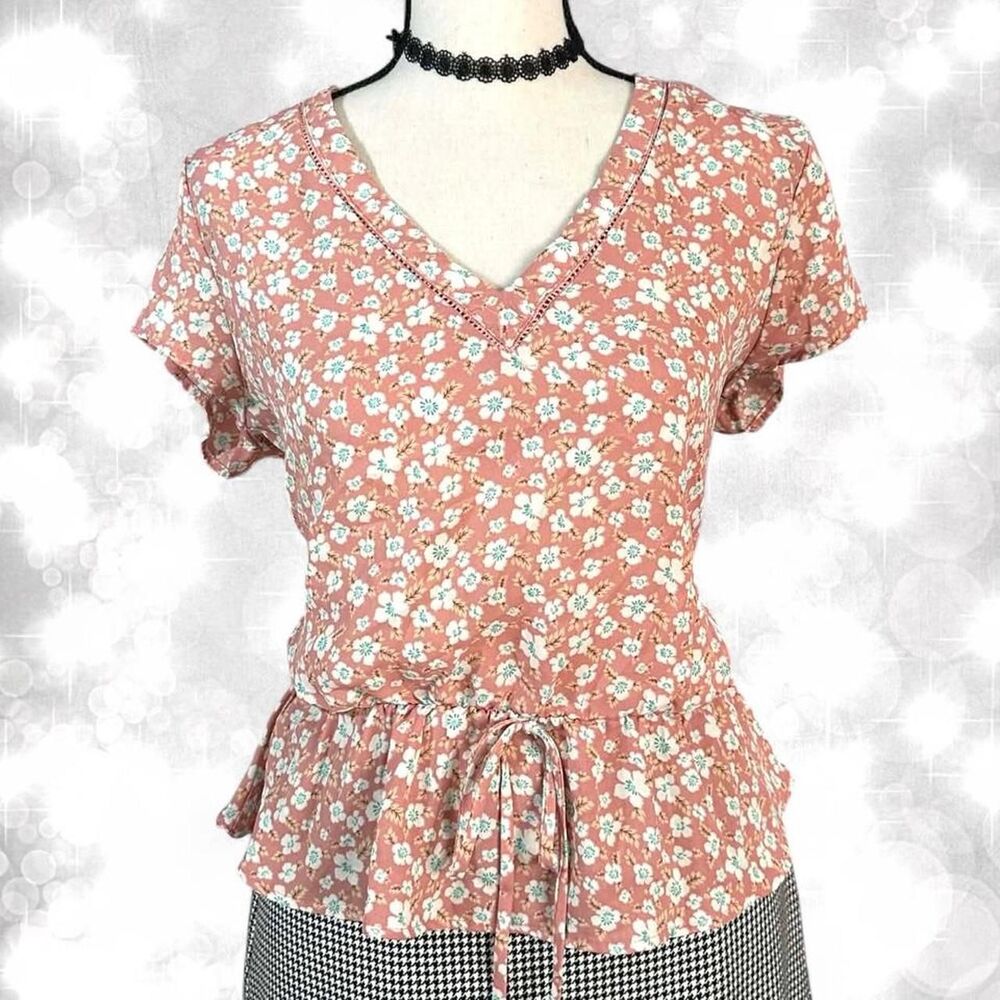 Preppy Feminine Floral Tie Front Vibrant Blouse